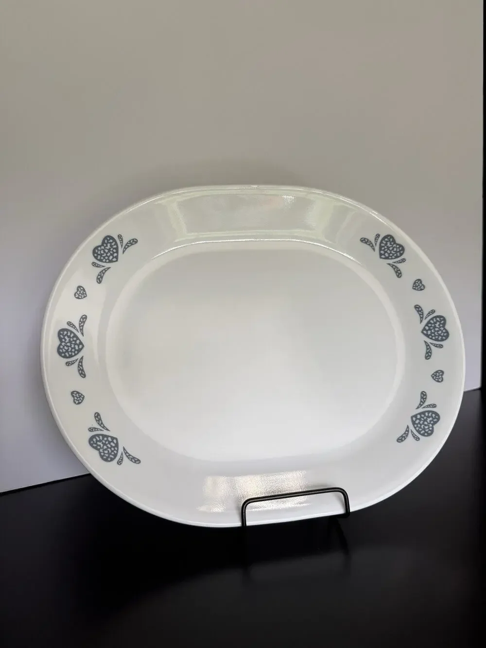 Vintage Corelle Country Cottage Blue Hearts Oval Serving Platter 10 x 12.25”